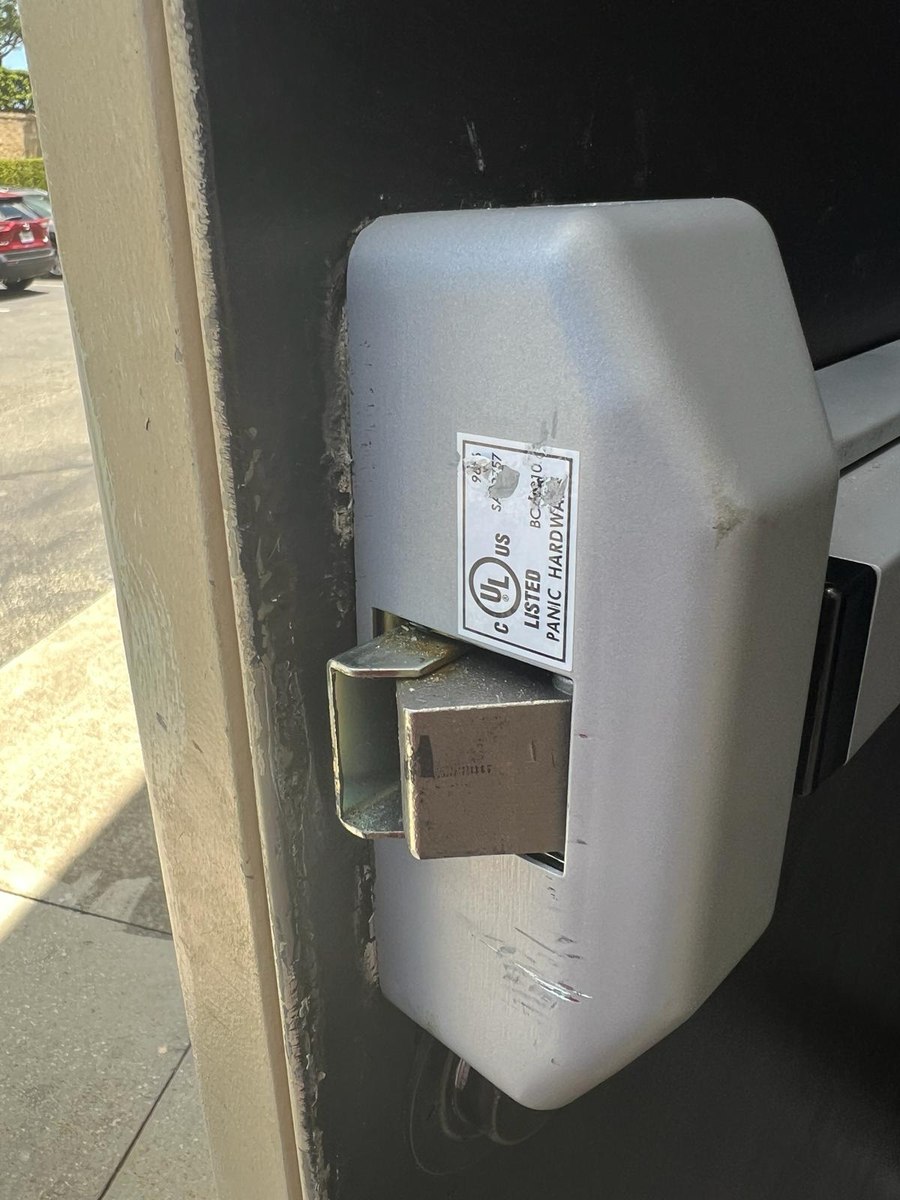 UL-listed panic hardware on a commercial exit door